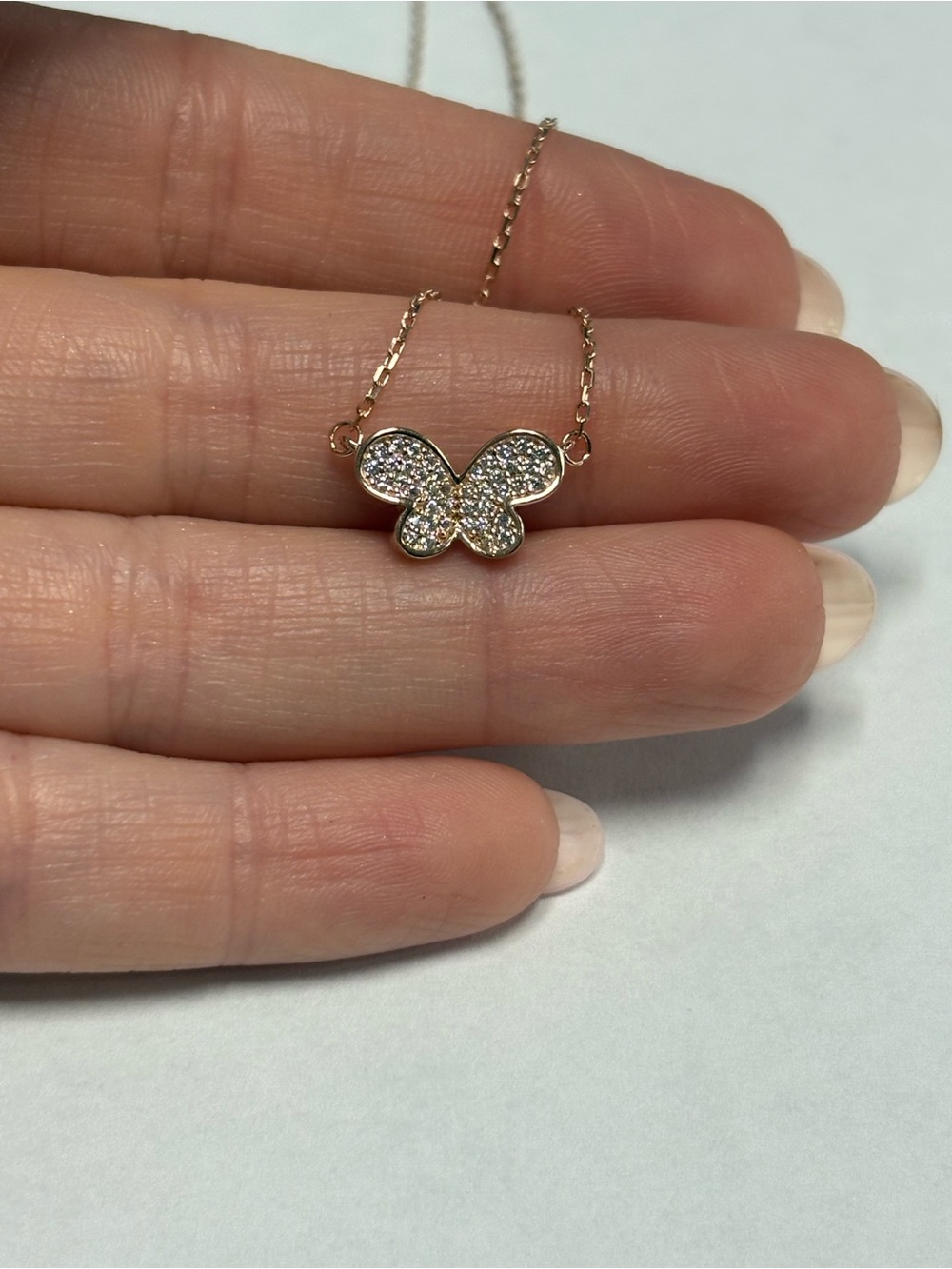 Suzy Levian Rose Sterling Silver White CZ Butterfly Necklace NWT Sample Item